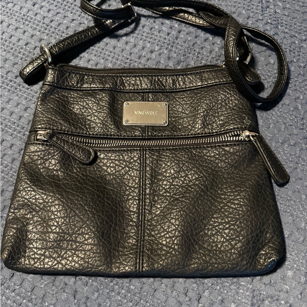 Nine West Black Textured Crossbody Bag with Front Zip